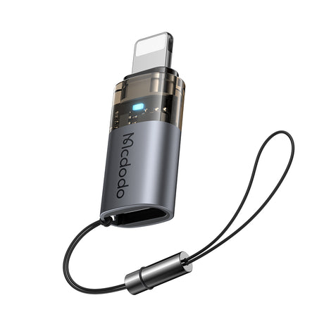 Adaptor Mcdodo OTG Adapter (OT-7630), USB-C to Lightning, Aluminium Alloy, Charging & Data Sync, 36W, Blue Light, Lanyard, Negru