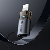 Adaptor Mcdodo OTG Adapter (OT-7630), USB-C to Lightning, Aluminium Alloy, Charging & Data Sync, 36W, Blue Light, Lanyard, Negru