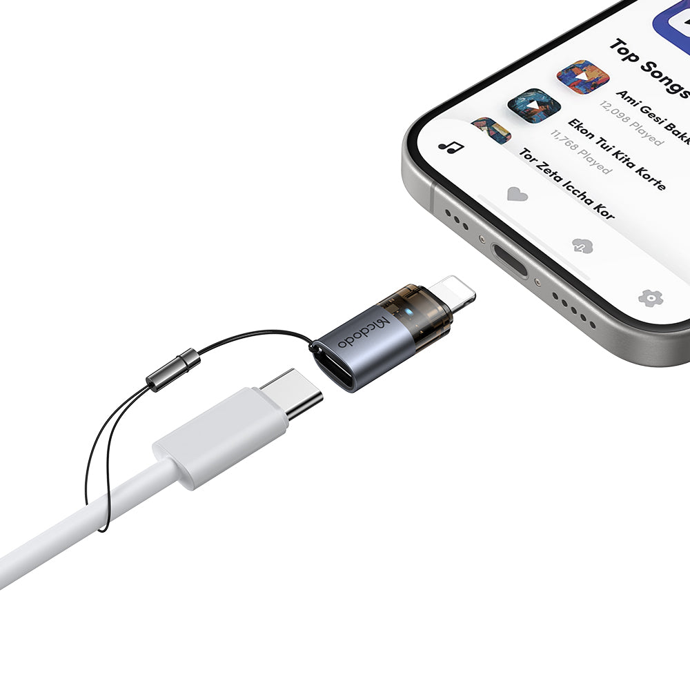 Adaptor Mcdodo OTG Adapter (OT-7630), USB-C to Lightning, Aluminium Alloy, Charging & Data Sync, 36W, Blue Light, Lanyard, Negru