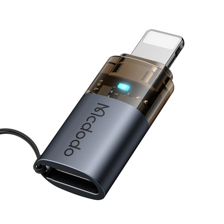Adaptor Mcdodo OTG Adapter (OT-7630), USB-C to Lightning, Aluminium Alloy, Charging & Data Sync, 36W, Blue Light, Lanyard, Negru