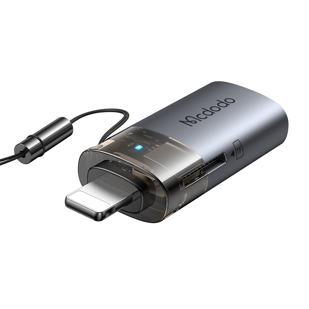 Adaptor Mcdodo OTG Adapter (OT-7850), USB to Lightning, with TF Card Reader, Fast Data Transfer, 480Mbps, LED, Lanyard, Negru