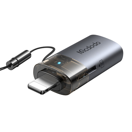 Adaptor Mcdodo OTG Adapter (OT-7850), USB to Lightning, with TF Card Reader, Fast Data Transfer, 480Mbps, LED, Lanyard, Negru