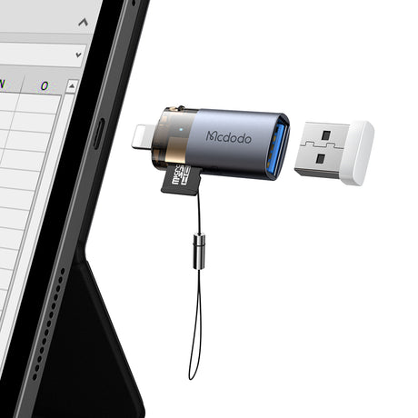 Adaptor Mcdodo OTG Adapter (OT-7850), USB to Lightning, with TF Card Reader, Fast Data Transfer, 480Mbps, LED, Lanyard, Negru