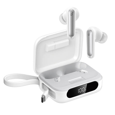 Casti Anker P41i Ultimate MFI (A3937G12), Built-in Charger, Lightning Adapter, Stand, ANC, 6 Mics, Bass, Alb