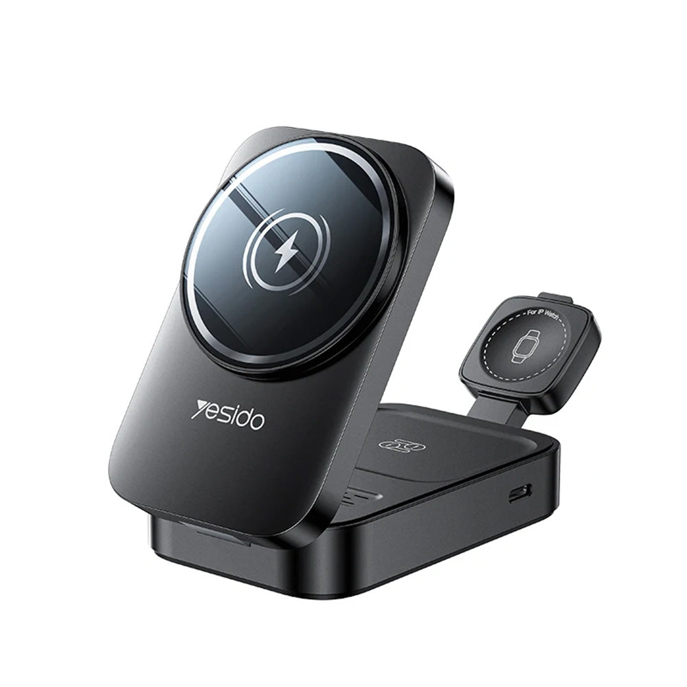 Incarcator Yesido Wireless Charging Station 3in1 (DS27), for iPhone, Apple Watch, AirPods, Magnetic, Foldable, Holder, 15W, Negru