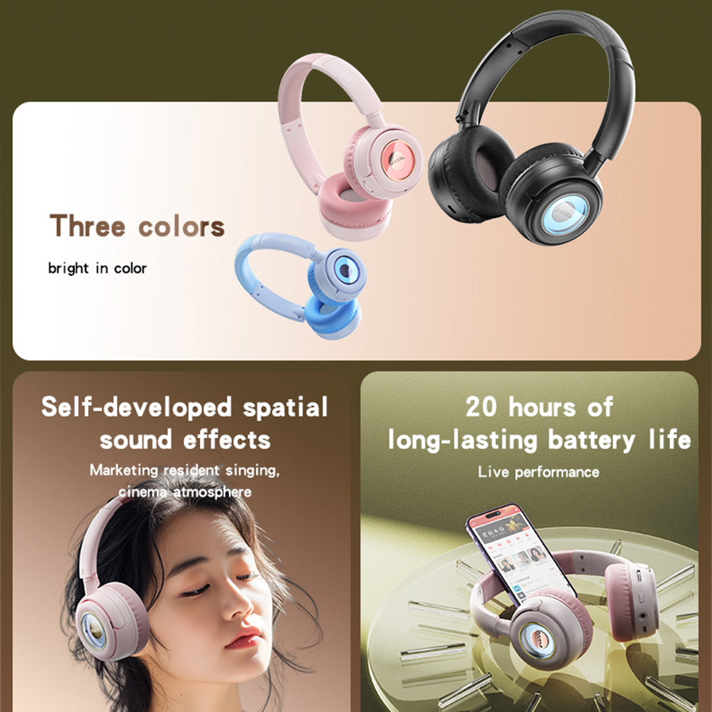 Casti Yesido Wireless (EP06), for Kids, with Bluetooth V5.3, Microphone, Support Audio Cable, 500mAh, Negru