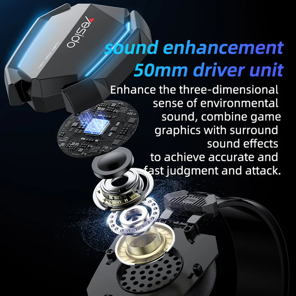 Casti Yesido Wired (EK03), for Gaming, Jack 3.5mm, USB, with Microphone, Lights, 2m, Negru