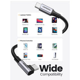 Cablu Ugreen US334 (70643), USB-C to USB-C 90 Degree Cable, Fast Charging 5A, 100W, 1m, Nylon, Gri Spatial