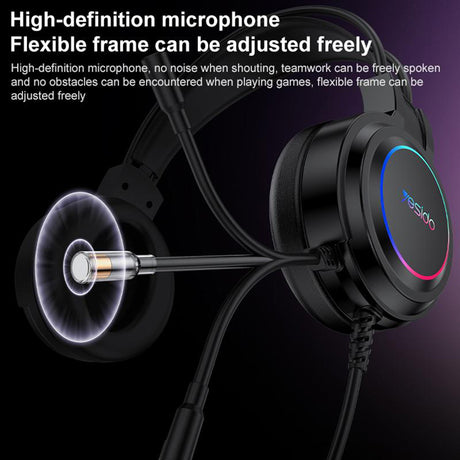 Casti Yesido Wired (EK05), for Gaming, USB, with Microphone, RGB LED Lights, Negru