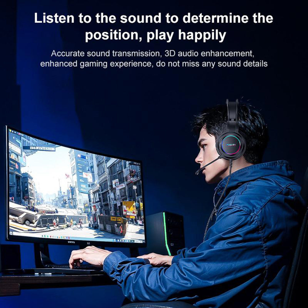 Casti Yesido Wired (EK05), for Gaming, USB, with Microphone, RGB LED Lights, Negru