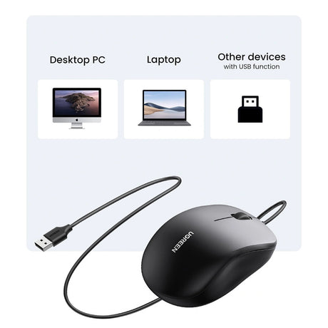 Mouse Ugreen MU007 (90789), USB, Ergonomic, 1200DPI, Negru