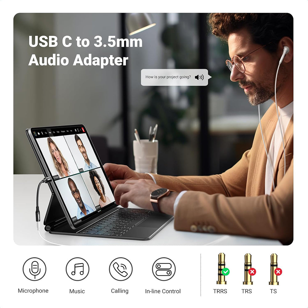 Adaptor Ugreen Type-C la Jack 3.5mm AV161, 10cm, Negru