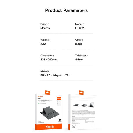 Suport Mcdodo Magnetic Foldable Stand Napa Series (FS-8020), for Laptop/Tablet, 3 Adjustable Angles, 11-16"/7-11", Negru