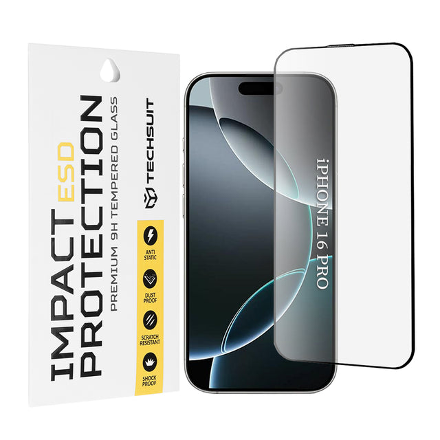 Folie de protectie Techsuit ESD Glass compatibil cu iPhone 16 Pro, Negru