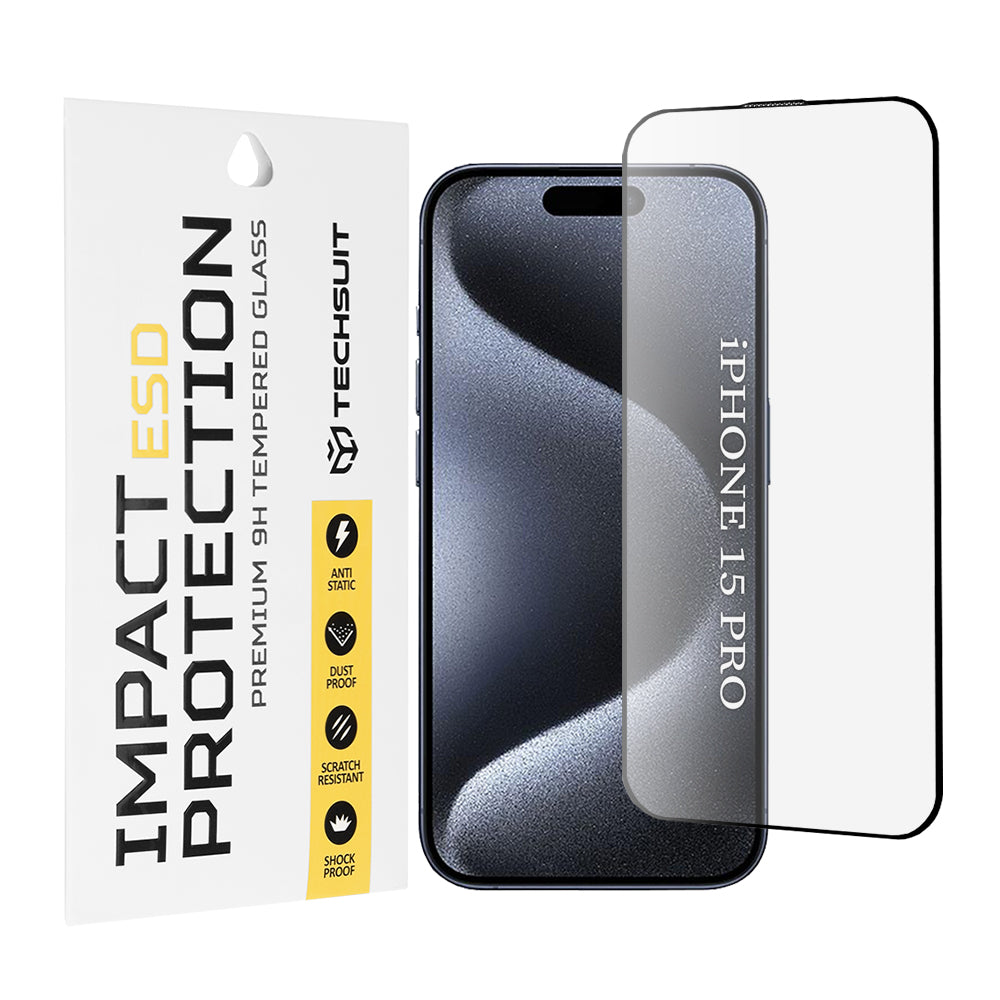 Folie de protectie Techsuit ESD Glass compatibil cu iPhone 15 Pro, Negru
