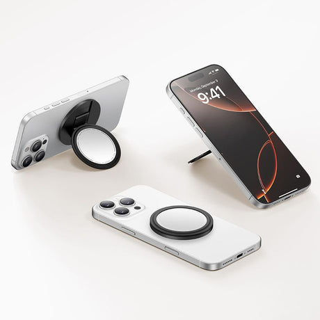 Suport Mcdodo 2in1 Foldable Magnetic Phone Stand (MR-7912), with Built-in Makeup Mirror, Leather, Negru