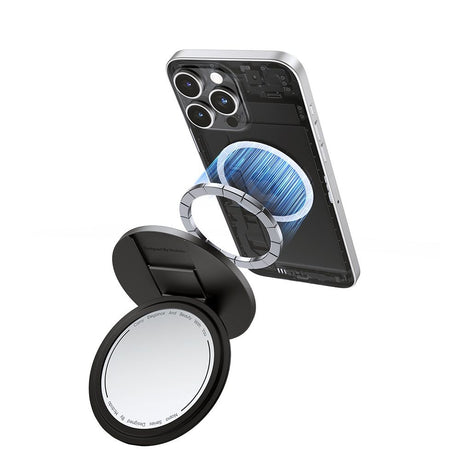 Suport Mcdodo 2in1 Foldable Magnetic Phone Stand (MR-7912), with Built-in Makeup Mirror, Leather, Negru