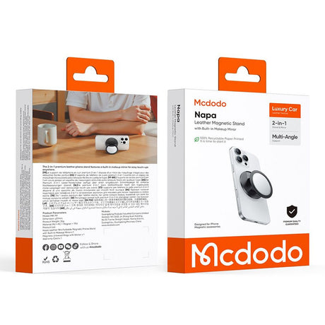 Suport Mcdodo 2in1 Foldable Magnetic Phone Stand (MR-7912), with Built-in Makeup Mirror, Leather, Negru