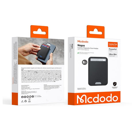 Suport Mcdodo Magnetic Card Napa Series (WH-7920), 3x Card Capacity, Leather Texture, Ultra-slim, Negru
