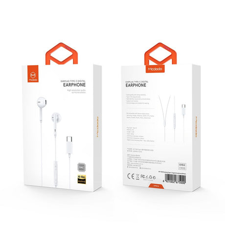 Casti Mcdodo Wired Earphones (HP-7500), with Volume Control, Type-C, DAC Chip, Hi-Res Audio, 1.2m, Alb