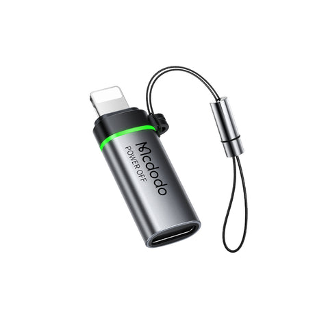 Adaptor Mcdodo Adapter Auto Power Off (OT-2590), USB-C to Lightning, 36W, 3A, 480Mbps, E-Mark Chip, Fast Charge, Lanyard, Negru