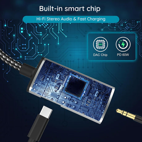 Adaptor Techsuit 2in1 Audio Adapter AcustiCore (AC22), Type-C to Type-C/Jack 3.5mm, Fast Charging, DAC Chip, Hi-Fi Sound, Gri