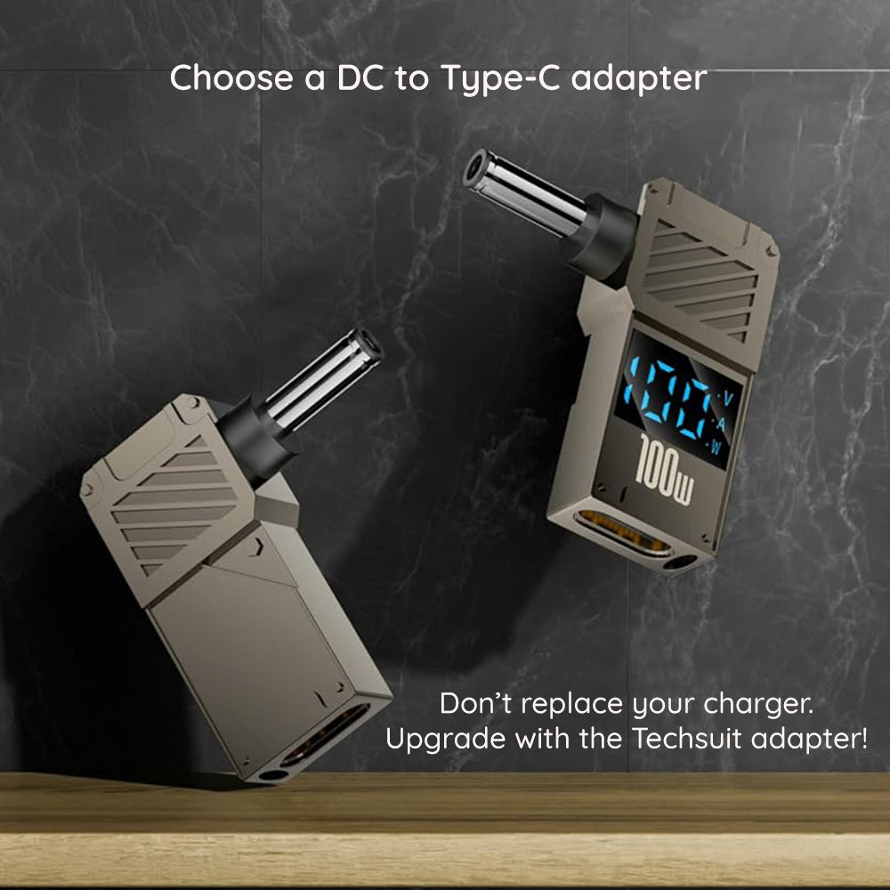 Adaptor Techsuit Adapter LaptopPlugX (A22), for Laptop, DC to Type-C, 100W, LED Display, Gri
