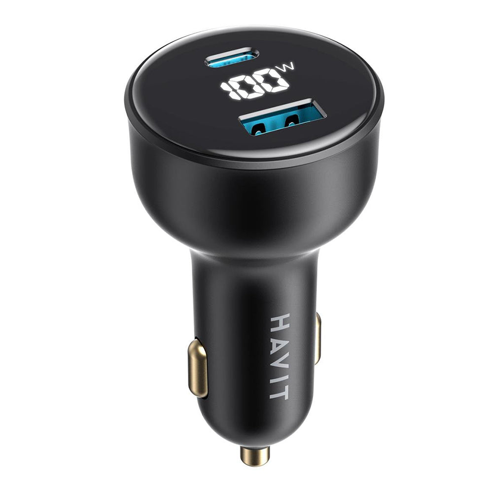 Incarcator Havit Car (CC100W), USB, Type-C, PD100W, PC, with Digital Display, Negru
