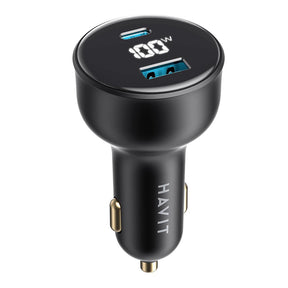 Incarcator Havit Car (CC100W), USB, Type-C, PD100W, PC, with Digital Display, Negru