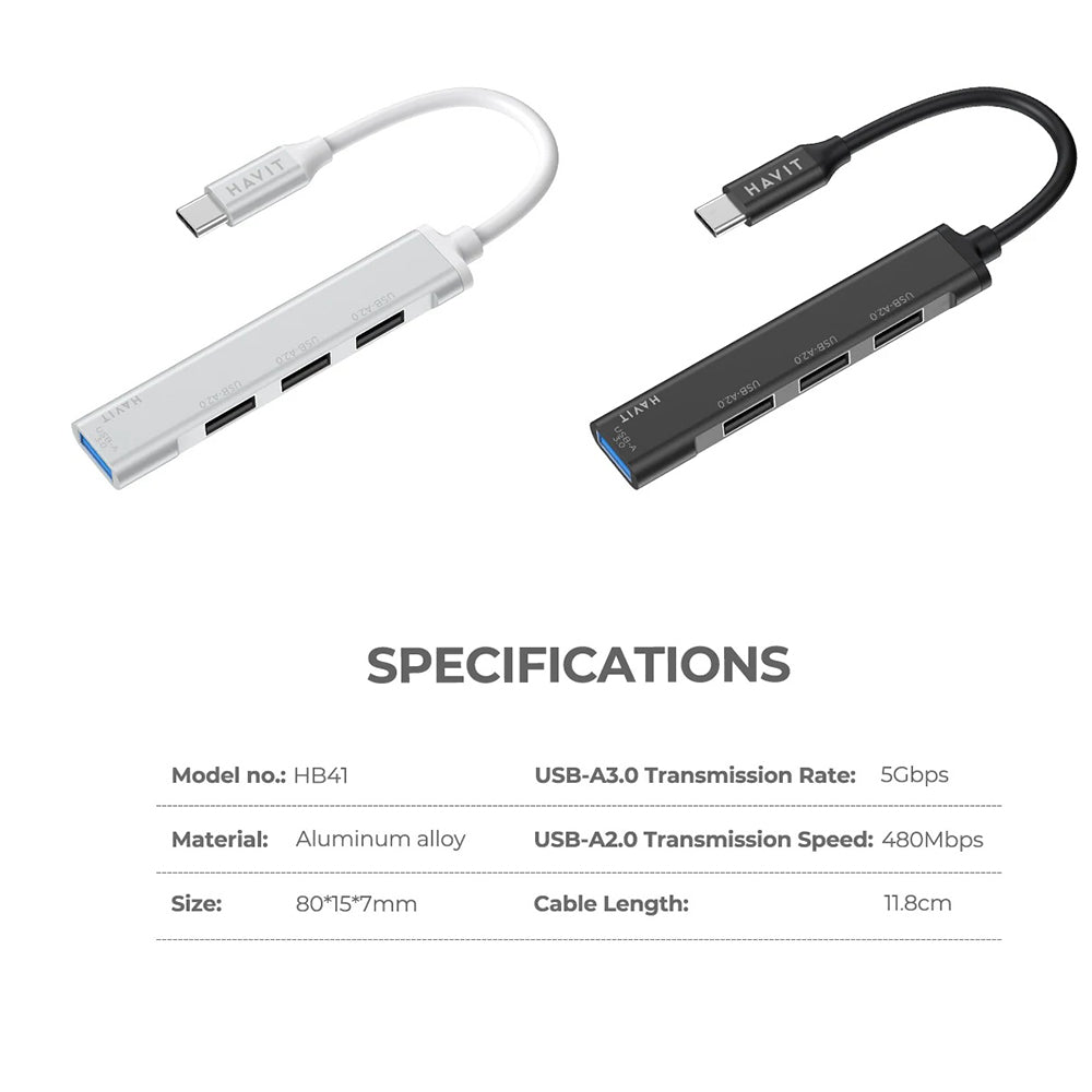Hub/Dock Havit Docking Station (HB41), USB 3.0, 3x USB 2.0, 11.8cm Cable Length, Aluminium Alloy, Argintiu