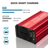 Gadget Techsuit Car Power Inverter FlexiCarVolt (IA1), Type-C, USB-A, Pocket Socket, PD65W, 300W, Rosu