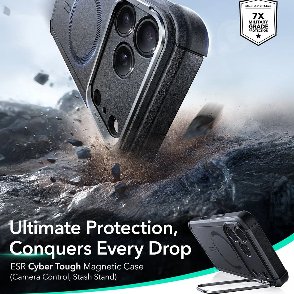Husa de protectie ESR Cyber Armor Kickstand compatibil cu iPhone 17 Pro, Negru