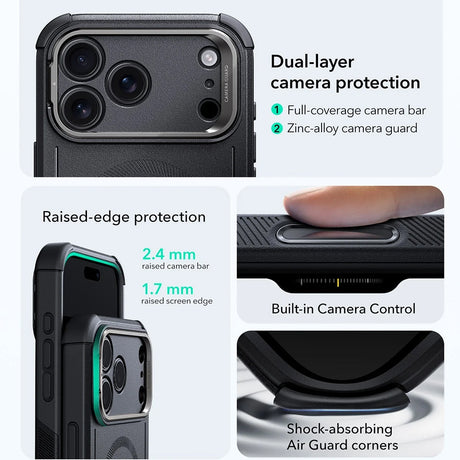 Husa de protectie ESR Cyber Armor Kickstand compatibil cu iPhone 17 Pro Max, Negru