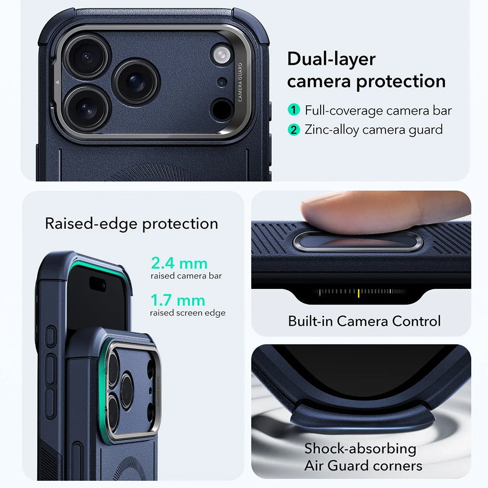 Husa de protectie ESR Cyber Armor Kickstand compatibil cu iPhone 17 Pro, Albastru