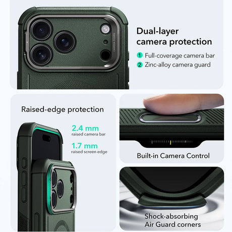 Husa de protectie ESR Cyber Armor Kickstand compatibil cu iPhone 17 Pro, Verde