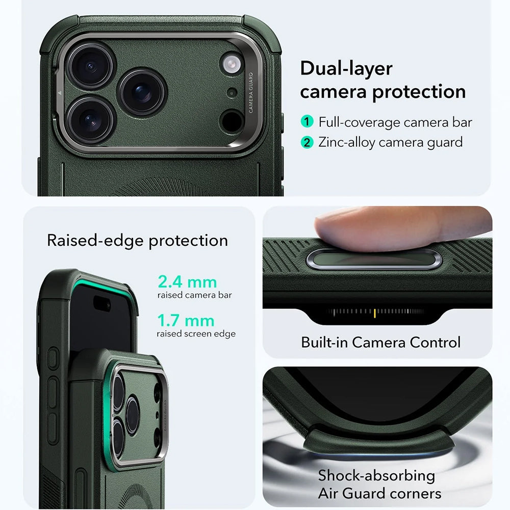 Husa de protectie ESR Cyber Armor Kickstand compatibil cu iPhone 17 Pro Max, Verde