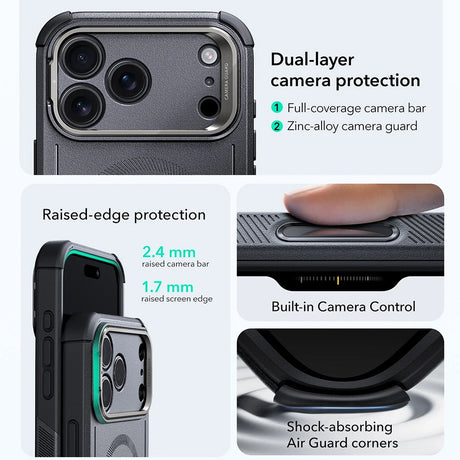 Husa de protectie ESR Cyber Armor Kickstand compatibil cu iPhone 17 Pro Max, Gri