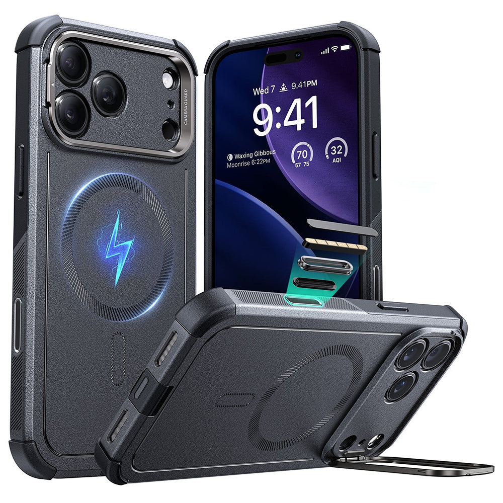Husa de protectie ESR Cyber Armor Kickstand compatibil cu iPhone 17 Pro Max, Gri