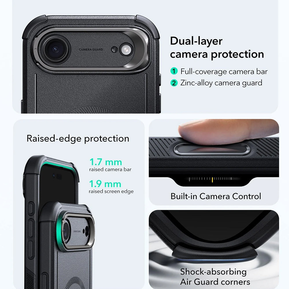 Husa de protectie ESR Cyber Armor Kickstand compatibil cu iPhone 17 Air, Negru