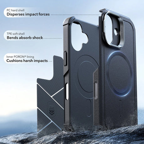 Husa de protectie ESR Cyber Armor Kickstand compatibil cu iPhone 17, Negru