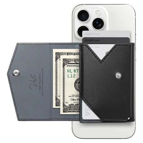 Suport Spigen MagSafe Wallet Valentinus Pro (AFA09442), 3 Cards Storage, Universal, Magnetic, Slim Design, Secure Fit, Negru