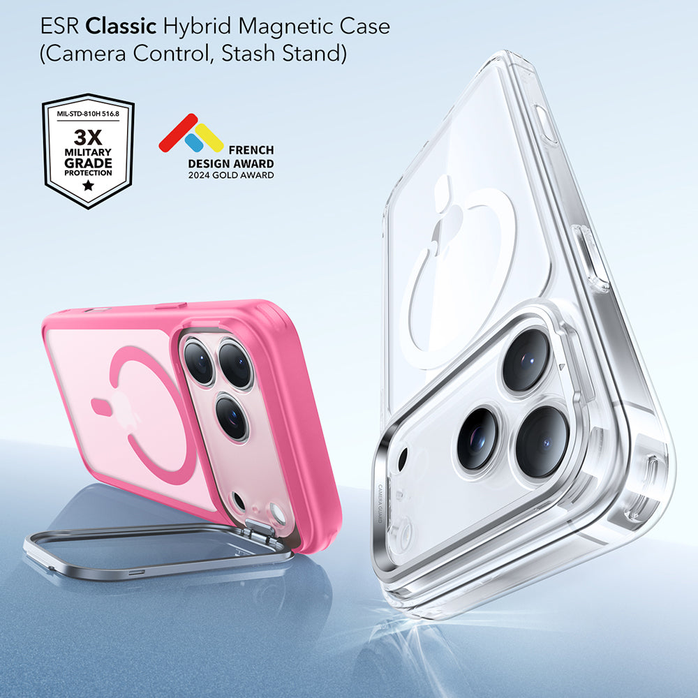 Husa de protectie ESR Classic Hybrid HaloLock Kickstand compatibil cu iPhone 17 Pro Max, Frosted Pink