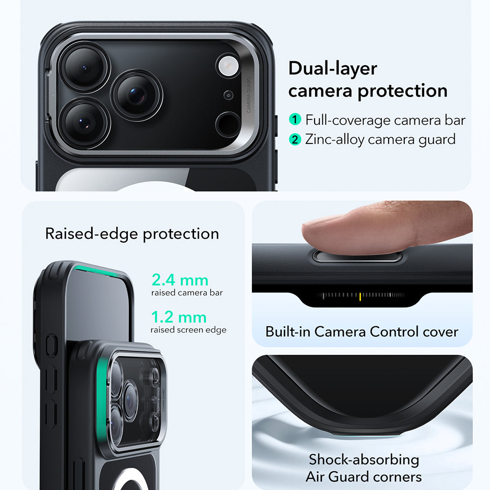 Husa de protectie ESR Classic Hybrid HaloLock Kickstand compatibil cu iPhone 17 Pro Max, Transparent Black