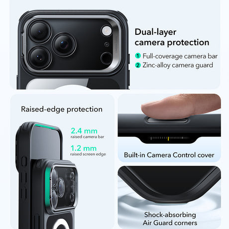Husa de protectie ESR Classic Hybrid HaloLock Kickstand compatibil cu iPhone 17 Pro Max, Transparent Black