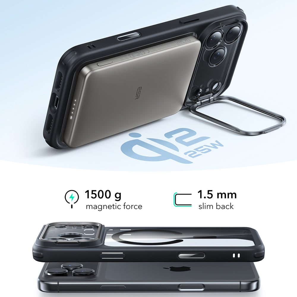 Husa de protectie ESR Classic Hybrid HaloLock Kickstand compatibil cu iPhone 17 Pro, Transparent Black