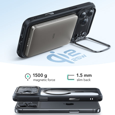 Husa de protectie ESR Classic Hybrid HaloLock Kickstand compatibil cu iPhone 17 Pro, Transparent Black