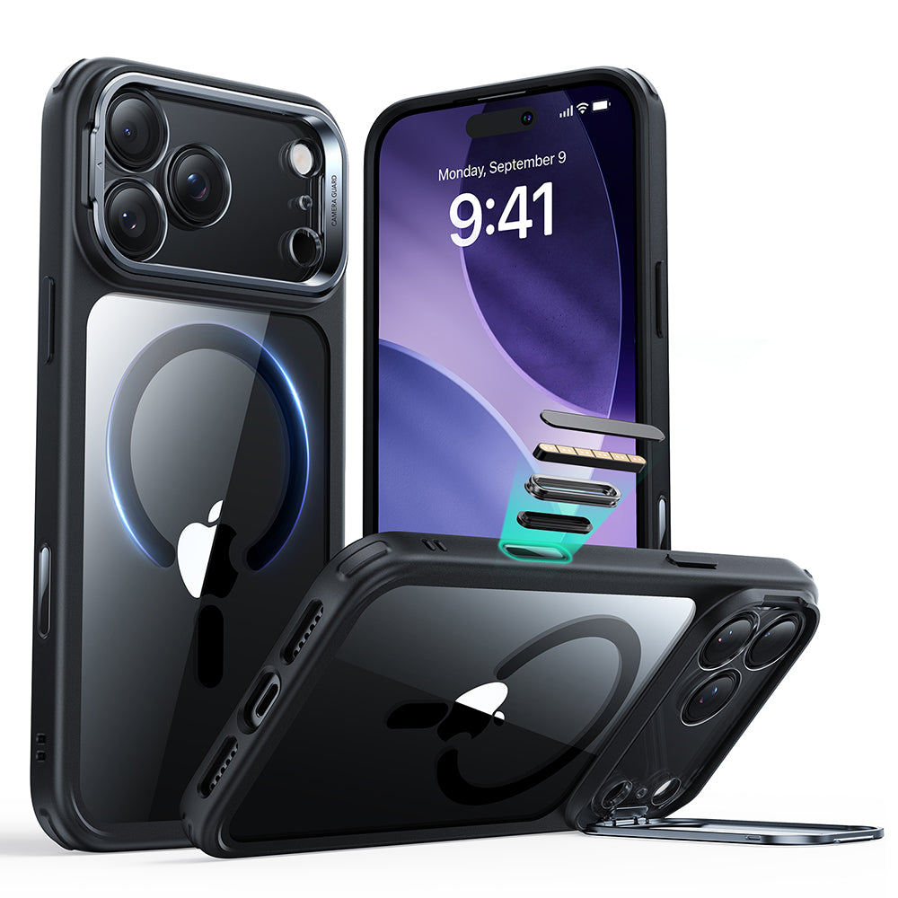 Husa de protectie ESR Classic Hybrid HaloLock Kickstand compatibil cu iPhone 17 Pro, Transparent Black