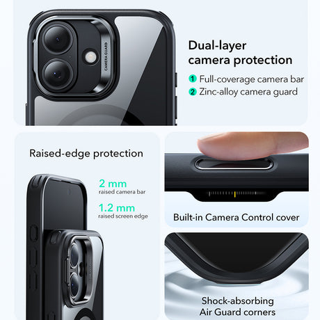 Husa de protectie ESR Classic Hybrid HaloLock Kickstand compatibil cu iPhone 17, Transparent Black