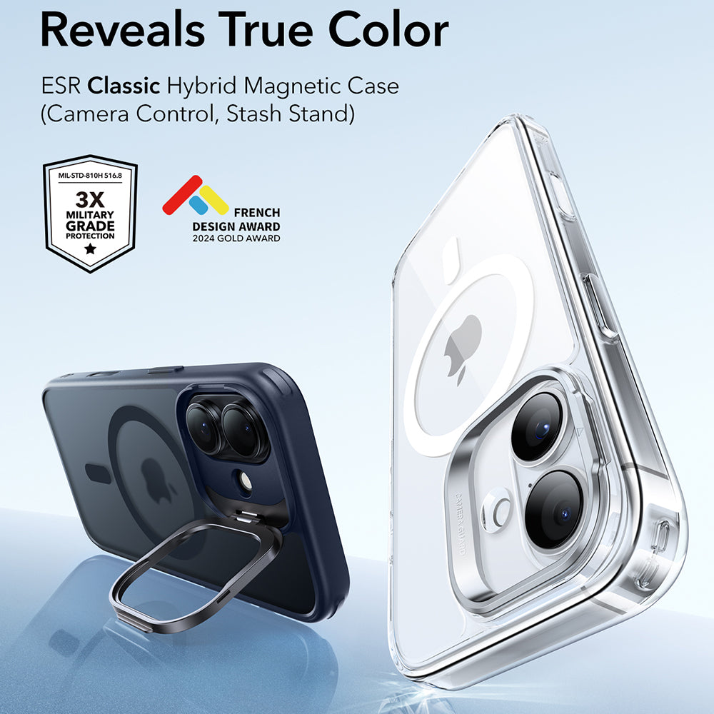 Husa de protectie ESR Classic Hybrid HaloLock Kickstand compatibil cu iPhone 17, Frosted Blue