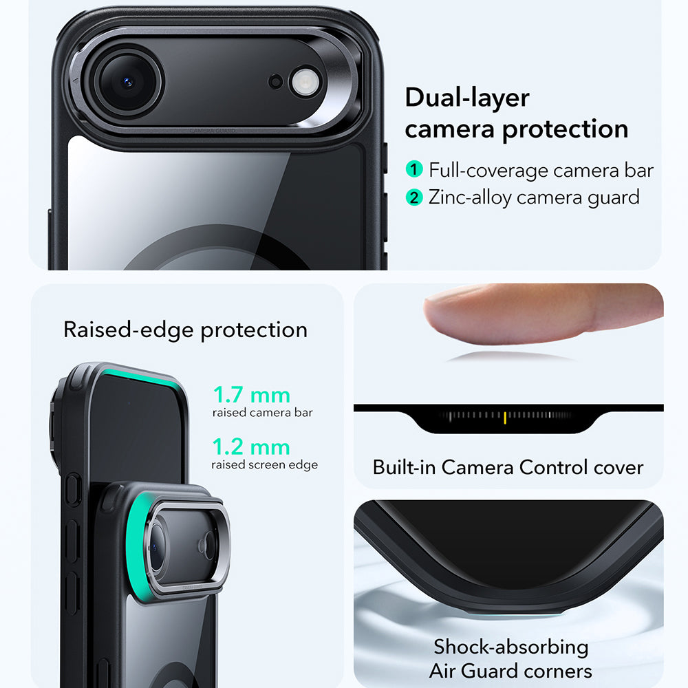 Husa de protectie ESR Classic Hybrid HaloLock Kickstand compatibil cu iPhone 17 Air, Transparent Black